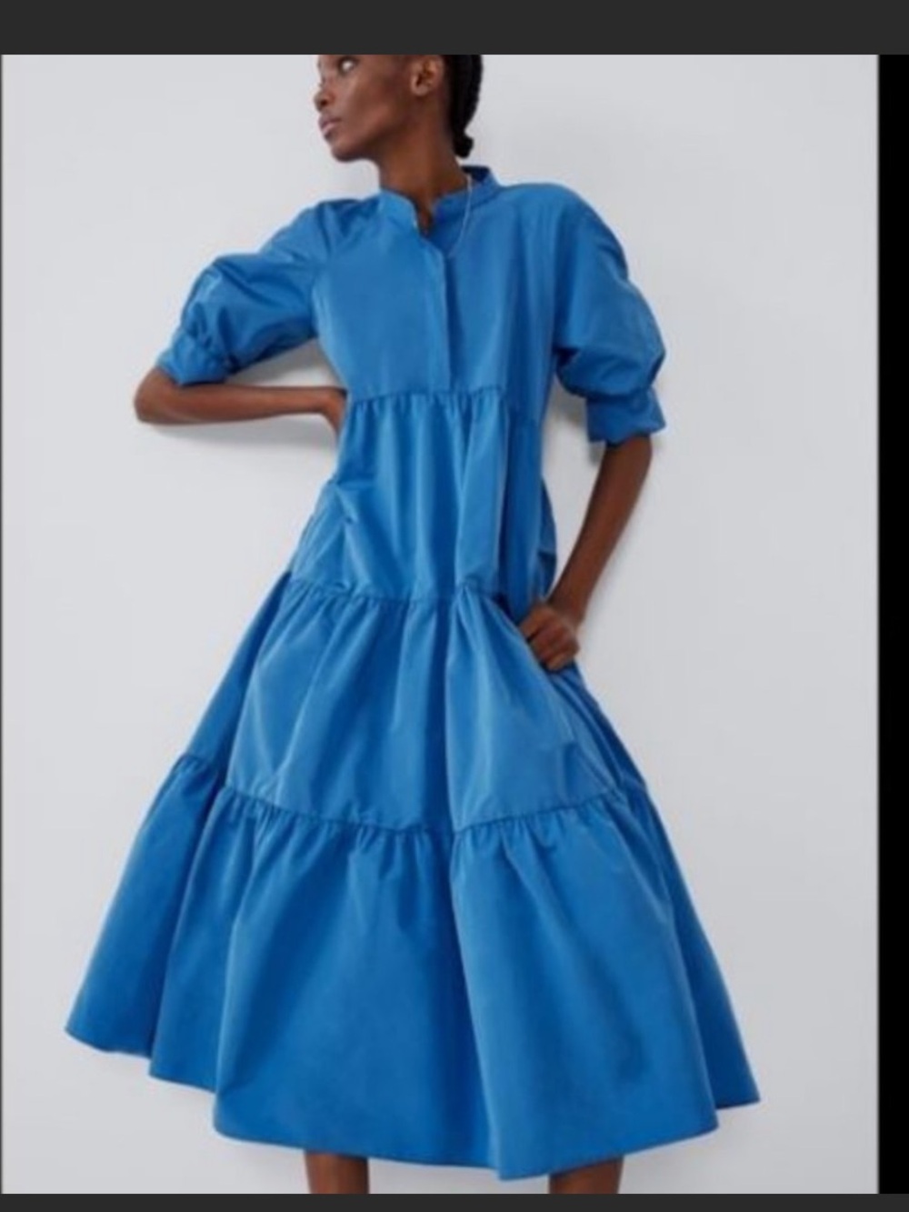 Zara Sky-Blue Tiered Maxi Dress